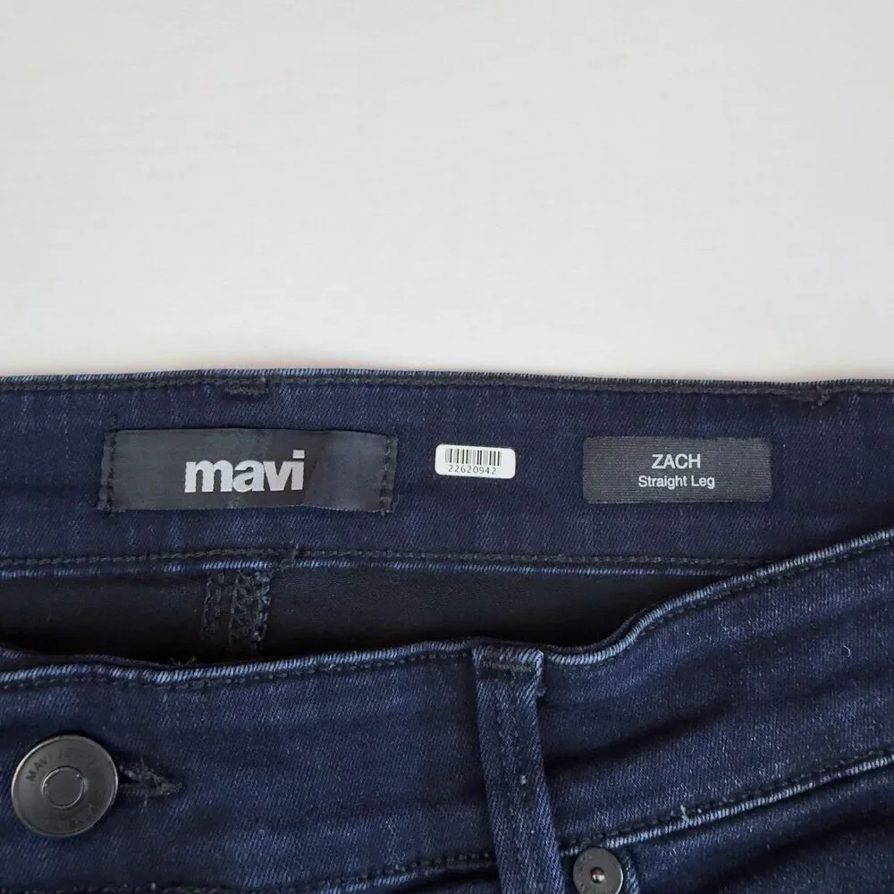 Mavi Zach Straight Leg Jeans Men’s 37W 28.5L Stretch Cotton Blend Dark Wash Blue
